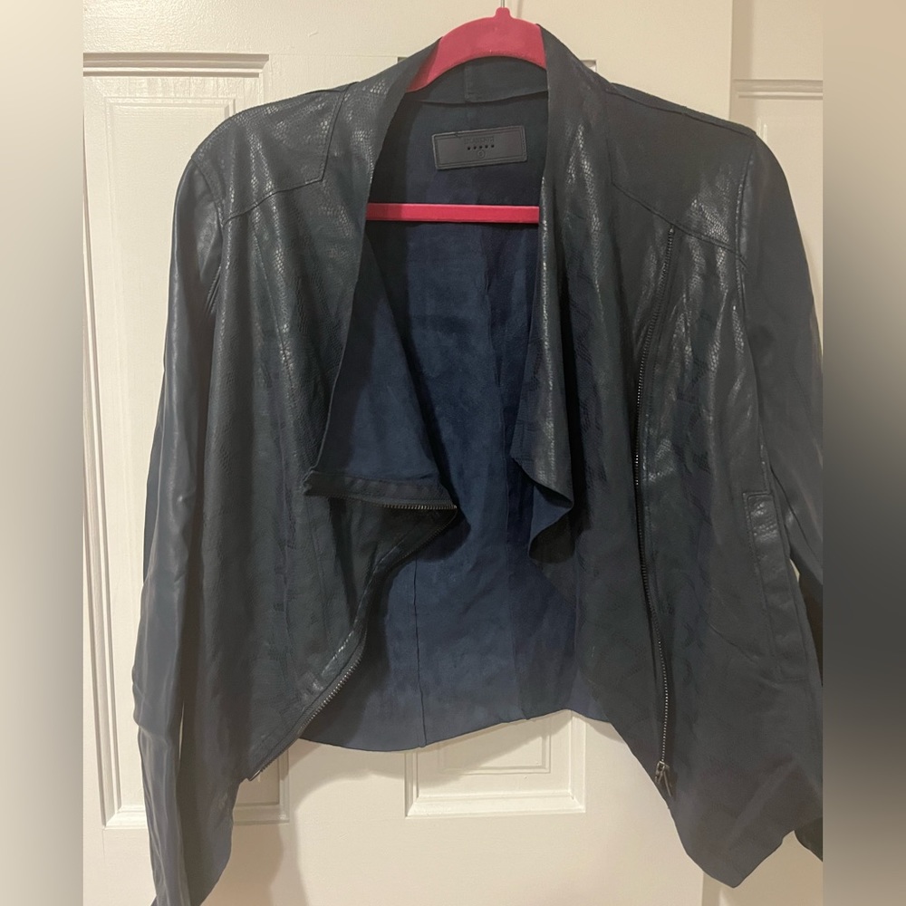 Blank NYC Navy Blue Snakeskin Leather Jacket